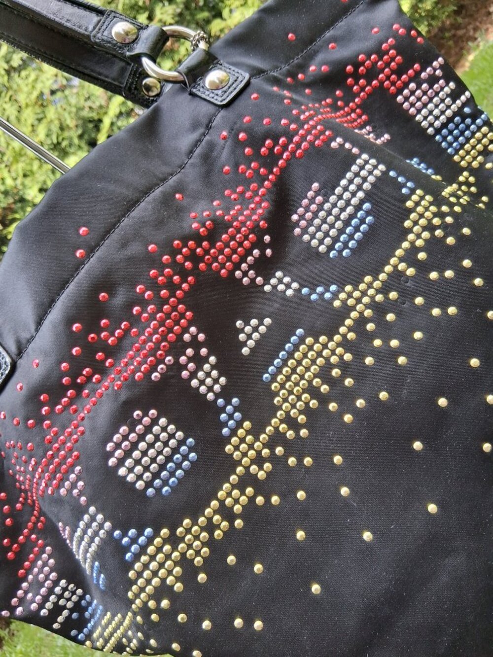COACH Special Edition Holiday Tote Black Satin-Multicolored Rhinestones - Picture 3 of 9